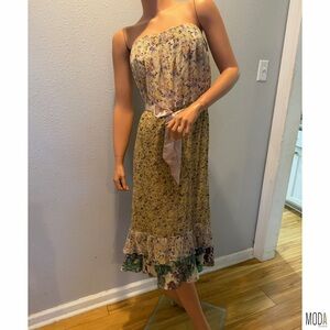 MODA INTERNATIONAL Silk Floral Midi Dress with Satin Belt